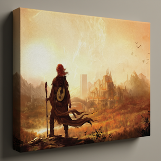 Fantasy Bard Overlooking Golden Kingdom - Stretched Canvas