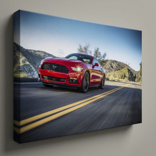 Red Mustang Speeding on Road