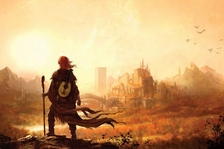 Fantasy Bard Overlooking Golden Kingdom
