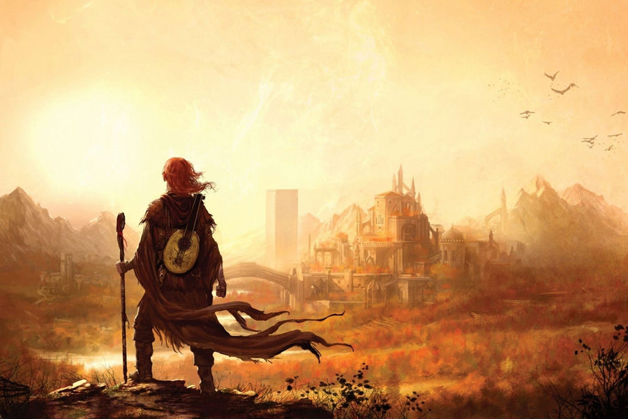 Fantasy Bard Overlooking Golden Kingdom