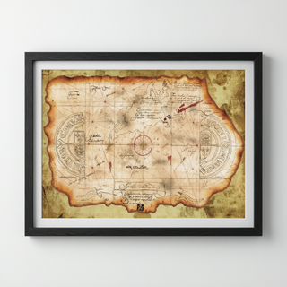 Pirates of the Caribbean Treasure Map - Wooden Framed Canvas