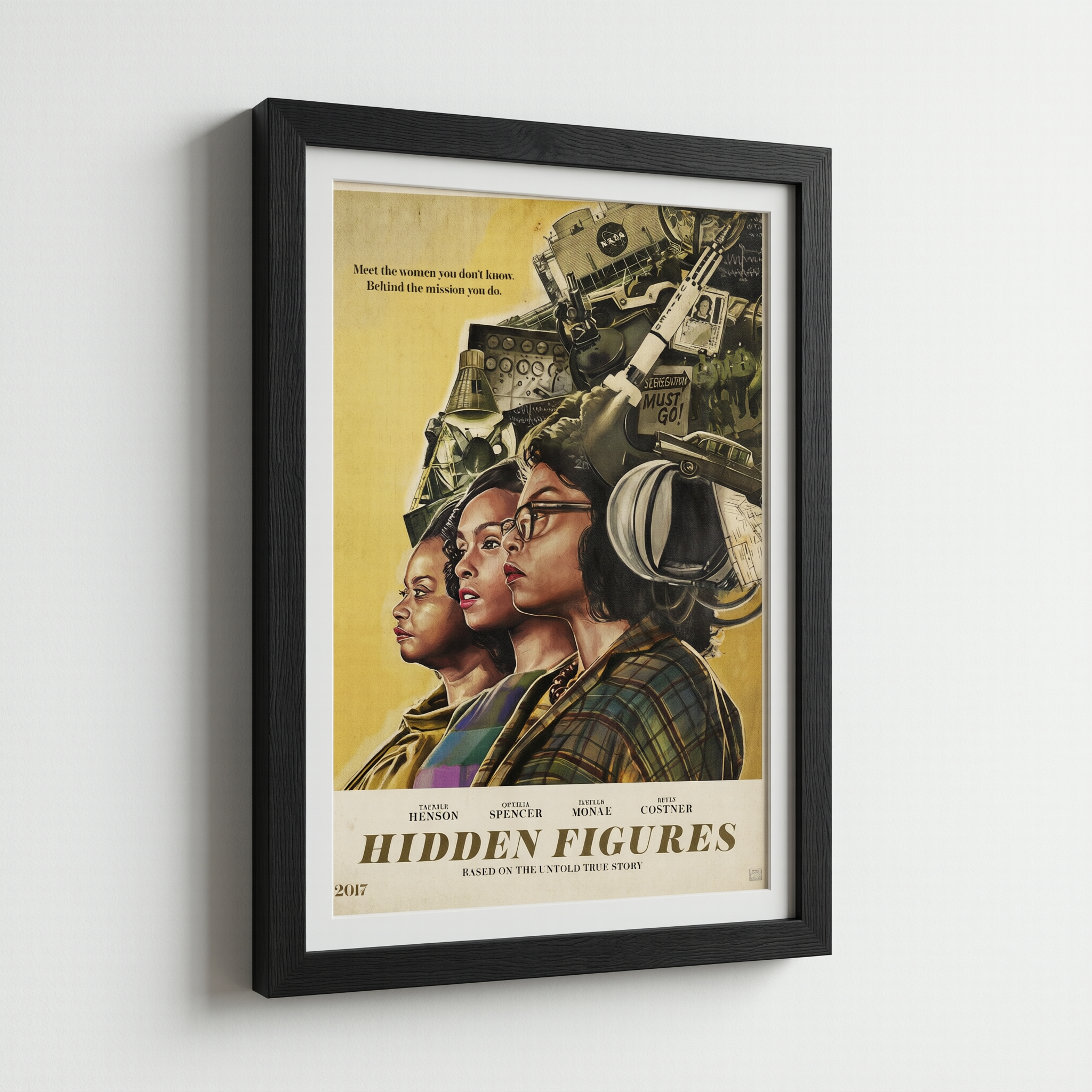 Hidden Figures Retro Movie Poster - Wooden Framed Canvas