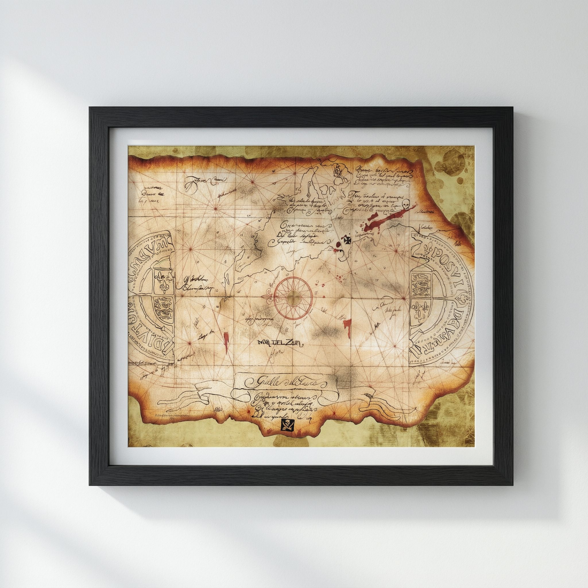 Vintage Pirate Treasure Map - Wooden Framed Canvas