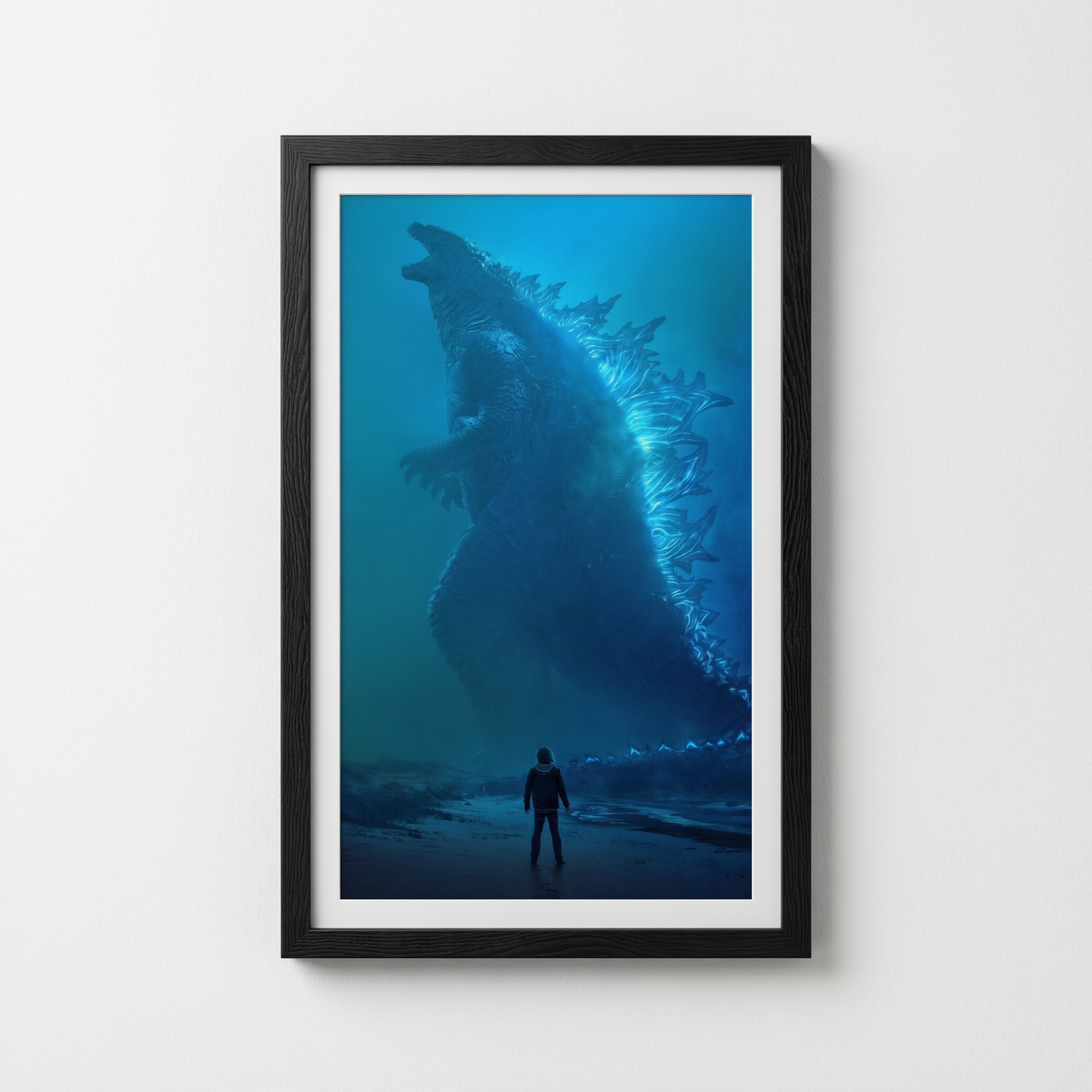Godzilla Blue Glow Poster - Wooden Framed Canvas